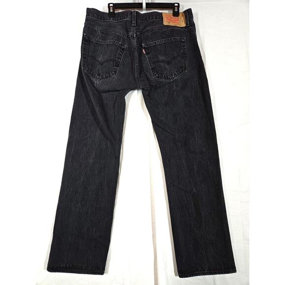 Levis 501 Jeans Mens 36x31* Black Charcoal Wash Button Fly Straight Leg Denim - Picture 4 of 9
